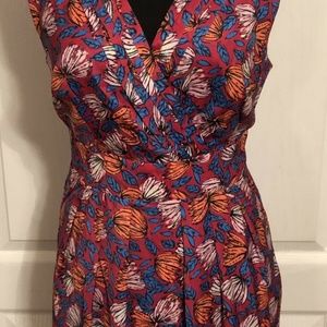 NWOT Modcloth Pink/Orange/Blue Floral Leaves Dress